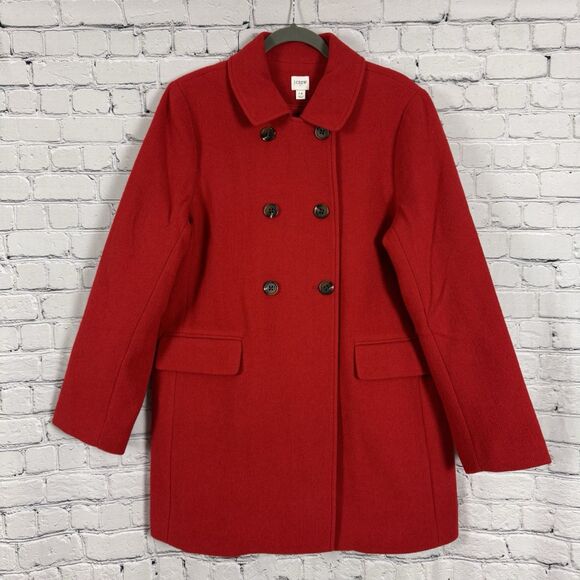 J CREW Wool Blend Double Breasted Topcoat Jacket Red Women Size 14 Welt Pockets - Picture 4 of 11